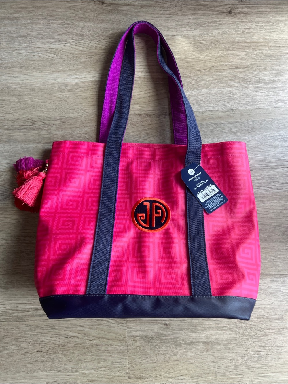 SOLD OUT! Jonathan Adler Hot Pink Tote with Purple Trim